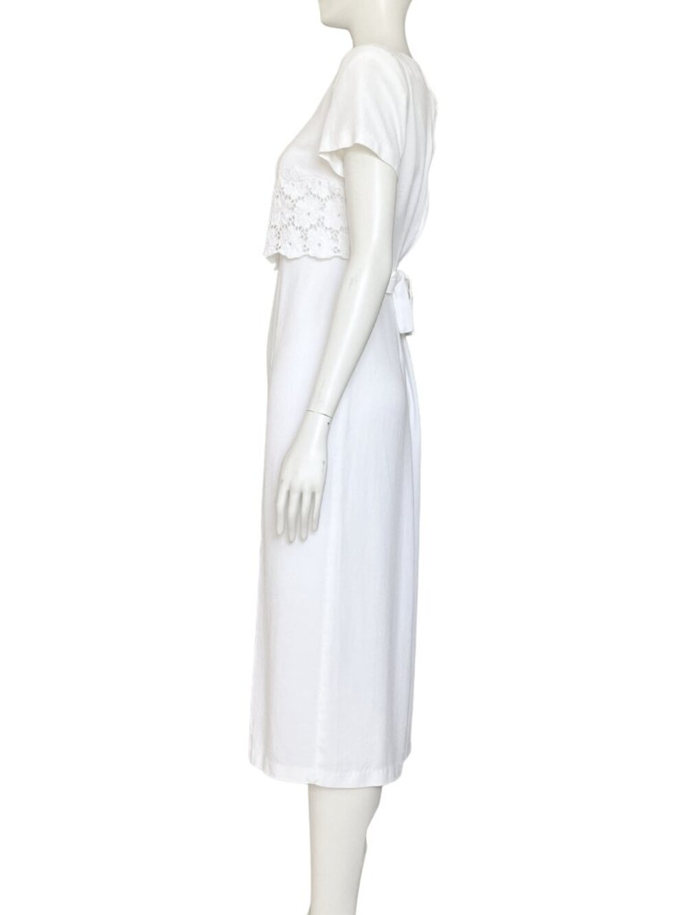 Vintage 90s White Midi Dress Lace Medium 8 Cottagecore Minimalist Casual Summer - Picture 3 of 9
